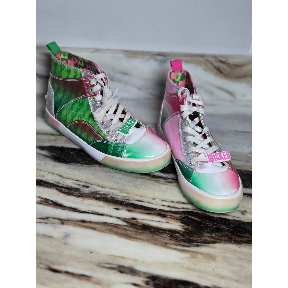 Ground Up Wicked Movie High Top Sneakers Green Pink Silver Womens 8 Mismatched